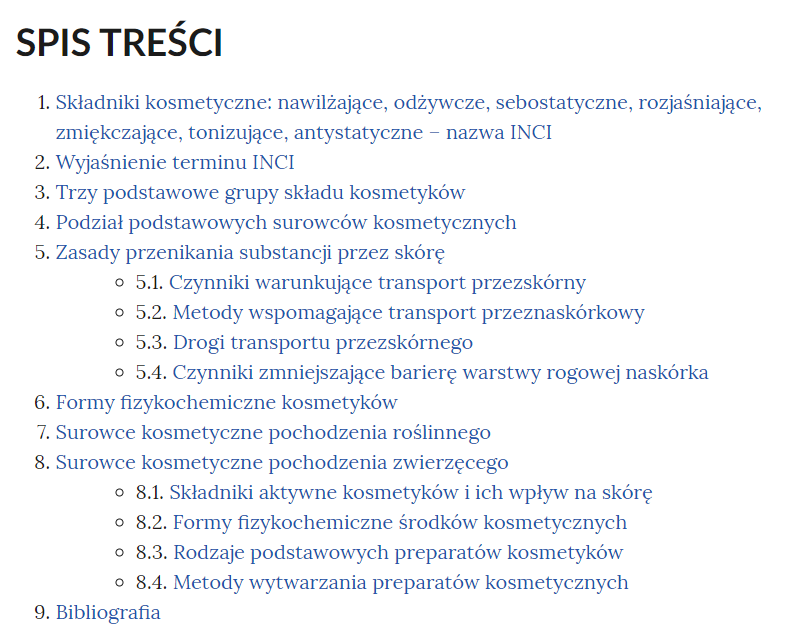 Widok na spis treści e‑booka