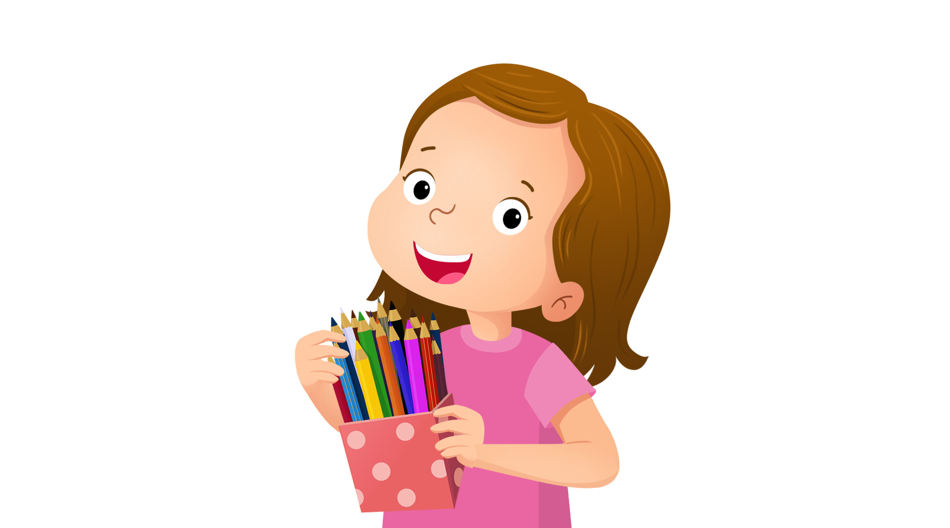 Ilustracja przedstawia dziewczynkę z kredkami