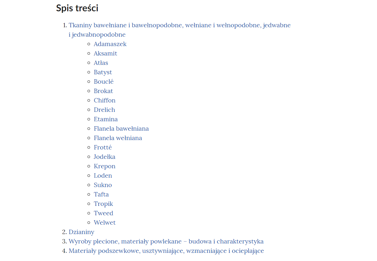 Widok spisu treści galerii zdjęć