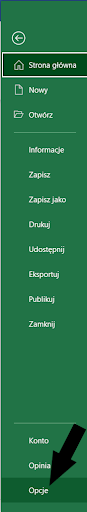 Ilustracja przedstawia pionowy zielony prostokąt, tam wybrano Stronę główną, a na dole paska wskazano Opcje. 