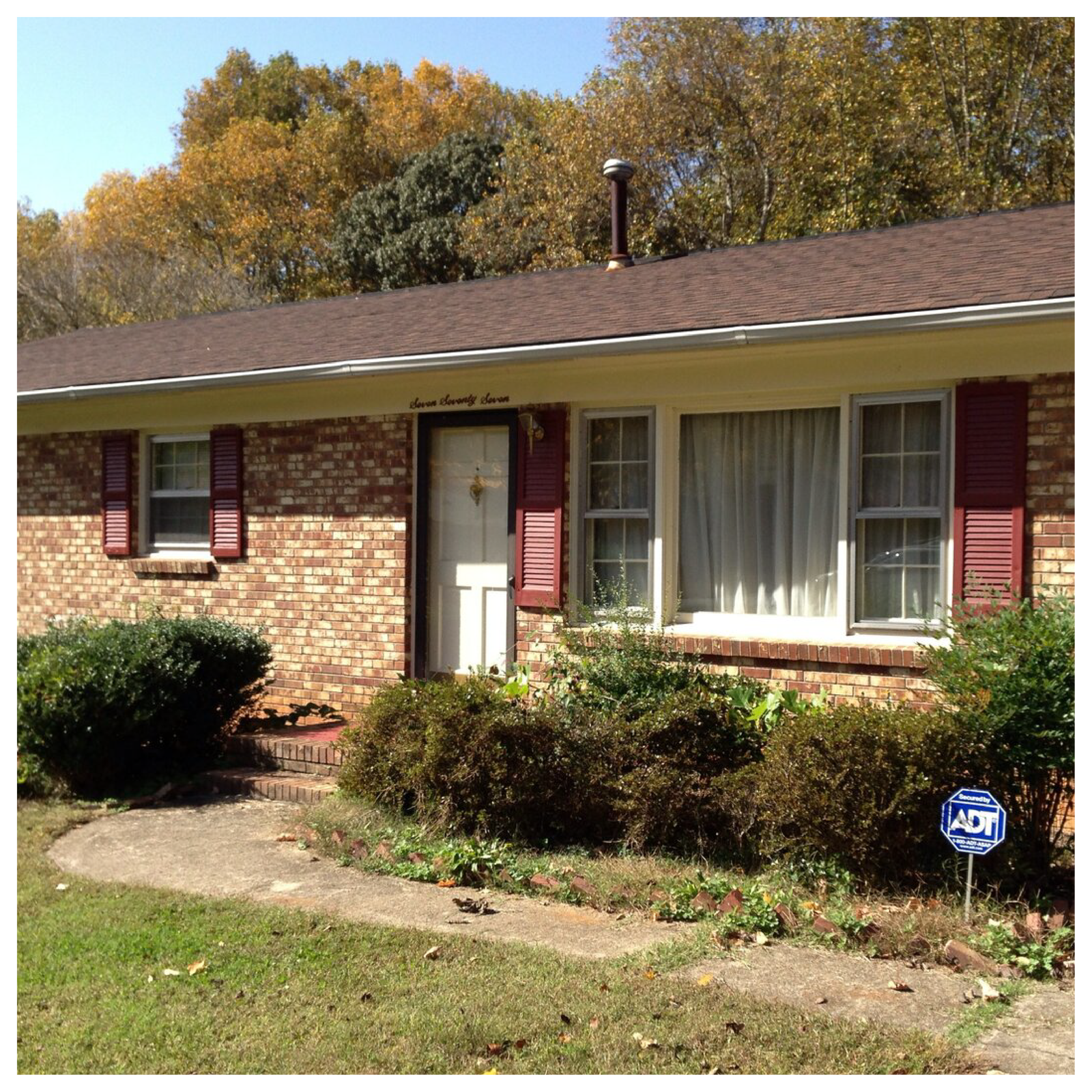 Zdjęcie przedstawia parterowy dom jednorodzinny. Przed nim znajduje się przystrzyżony trawnik, a za nim las. 