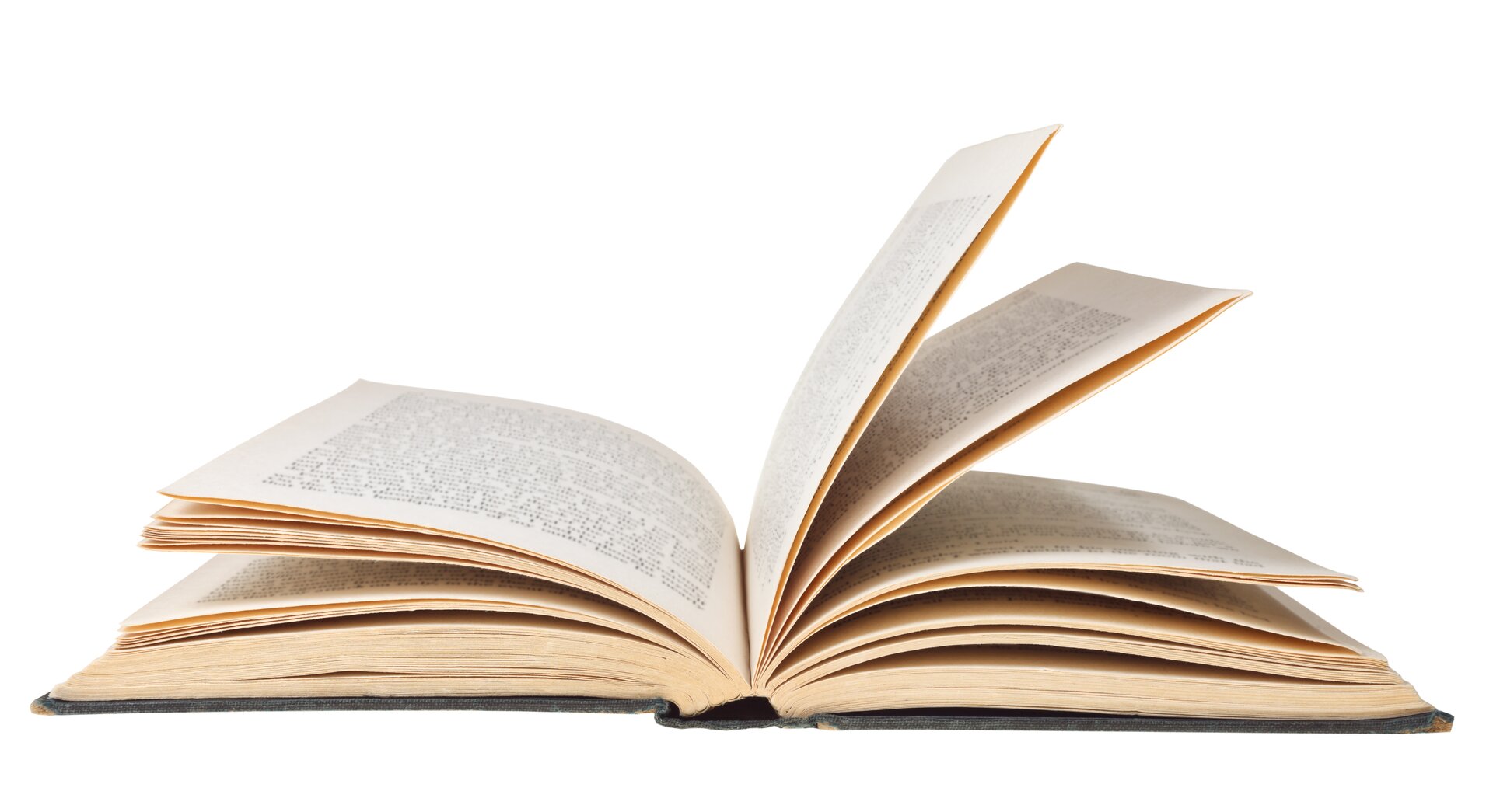 Zdjęcie przedstawia otwartą, grubą książkę na białym tle.