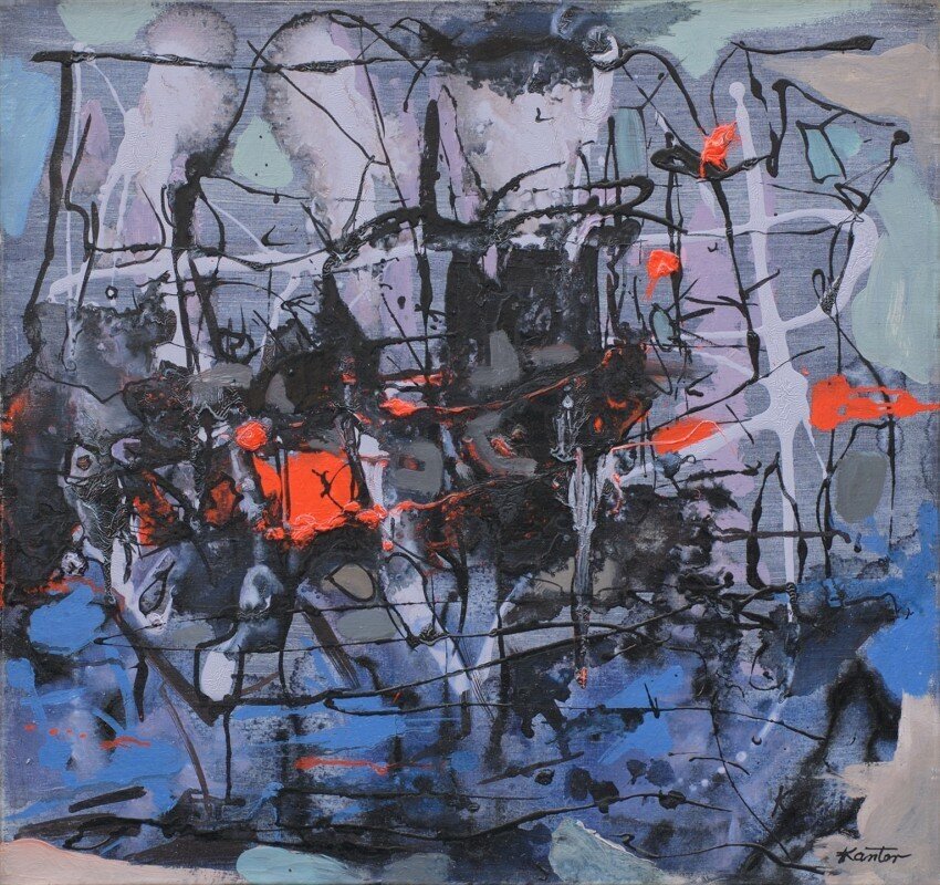 Ilustracja przedstawia obraz Tadeusza Kantora „Informel II”. Jest to abstrakcja niegeometryczna o swobodnej kompozycji. Na obrazie znajdują się niebiesko‑fioletowe plamy barwne o różnej wielkości i ułożeniu. Na nie naniesione zostały czarne linie i plamy, powstałe z wyciskanej bezpośrednio z tuby farby. Gdzieniegdzie porozrzucane są plamy koloru czerwonego, będącego silnymi akcentami. Obraz w dolnej części jest bardziej intensywny, a im wyżej kolory stają się jaśniejsze. Tytułowy informel to określenie na „sztukę bez formy”, czyli sztukę pozbawioną tradycyjnie rozumianej zasady kompozycyjnej i czytelnej struktury. Tadeusz Kantor wykorzystuje techniki typowe dla malarstwa gestu, akcji. Rozlewa farby na rozłożonym płótnie, wyciska je prosto z tuby lub uderza zanurzonym w farbie sznurkiem lub batem. Proces tworzenia, zapis gestu artysty, był ważniejszy niż sam efekt. Artysta wyrażał w ten sposób swoje namiętności, pasje, tęsknoty i pamięć różnych przeżyć.