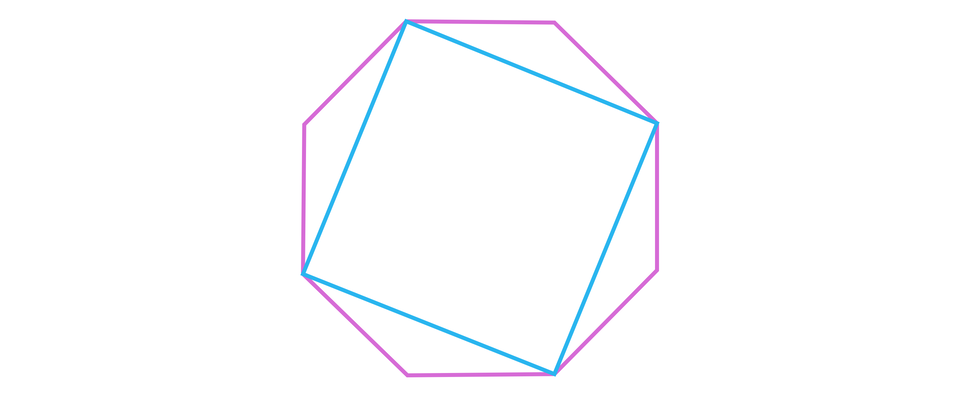 Ilustracja przedstawia łamaną zamkniętą rozpiętą na czterech wierzchołkach ośmiokąta tak, że wierzchołki łamanej pokrywają się z co drugim wierzchołkiem ośmiokąta. Łamana przyjmuje postać kwadratu.