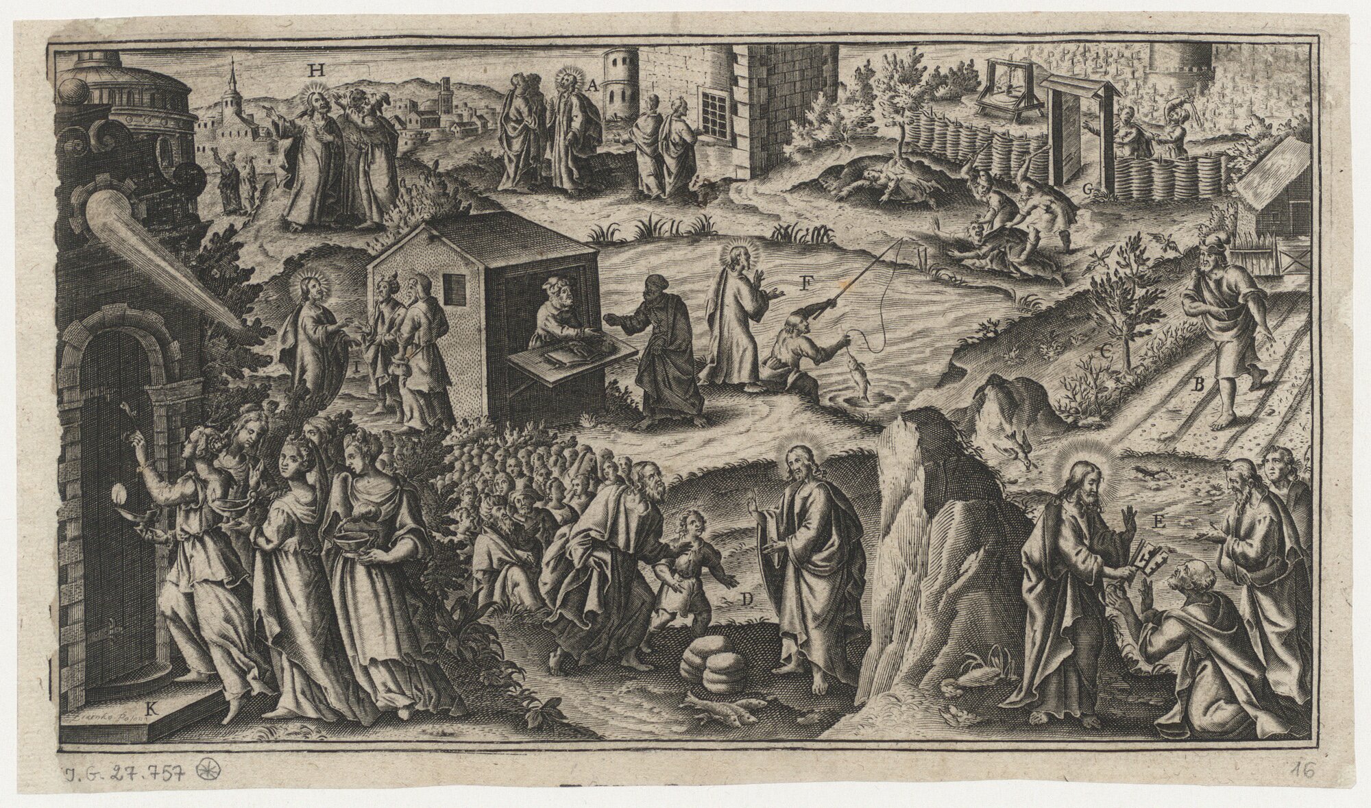 Ewangelia, sceny ilustrujące przypowieści i cuda Jezusa Chrystusa Ewangelia, sceny ilustrujące przypowieści i cuda Jezusa Chrystusa Źródło: Jan Ziarnko, 1620, miedzioryt, domena publiczna.