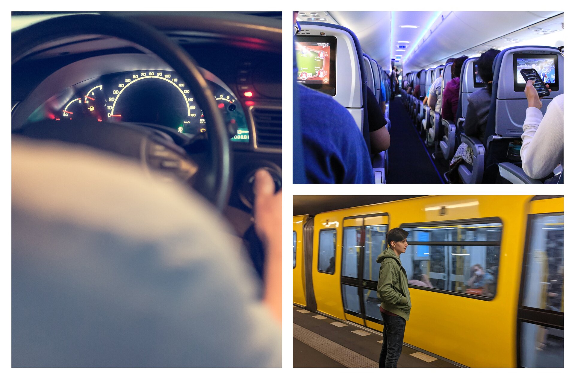 Ilustracja przedstawia zdjęcia podróżujących ludzi.