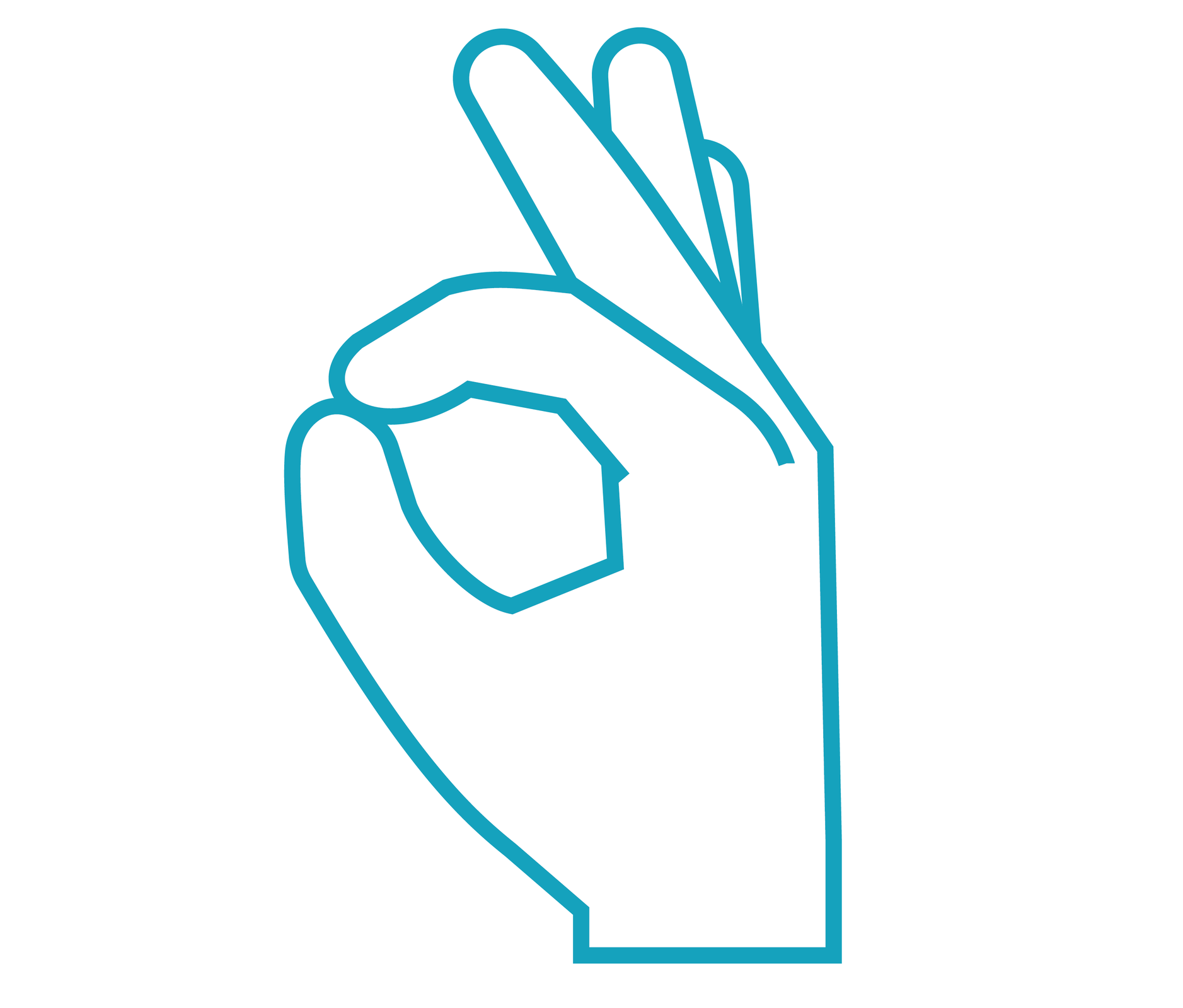 2Rysunek przedstawia dłoń z palcami ułożonymi w kształt litery O.