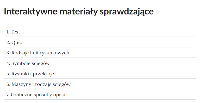 Widok na zakładki z pogrupowanymi ćwiczeniami