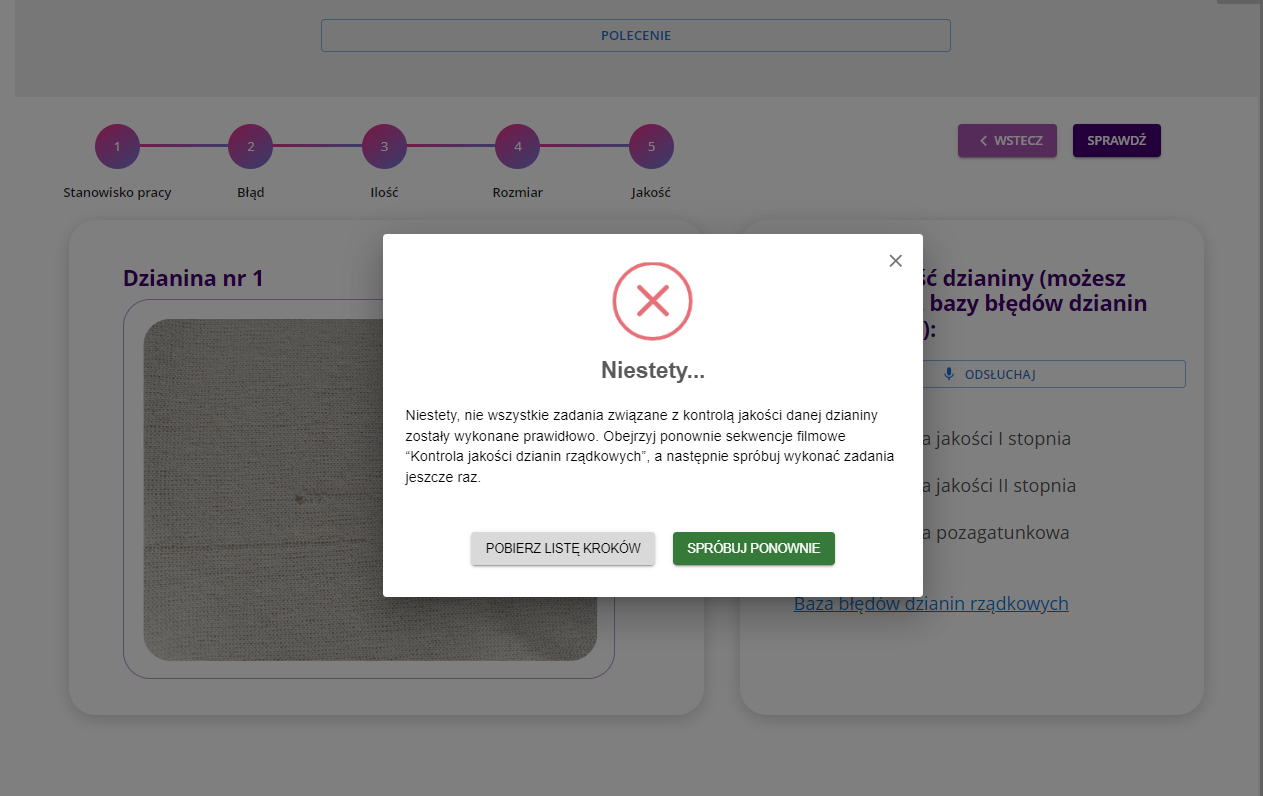 Okno informacji zwrotnej 