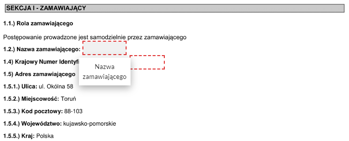 Przykładowe pole do wypełnienia