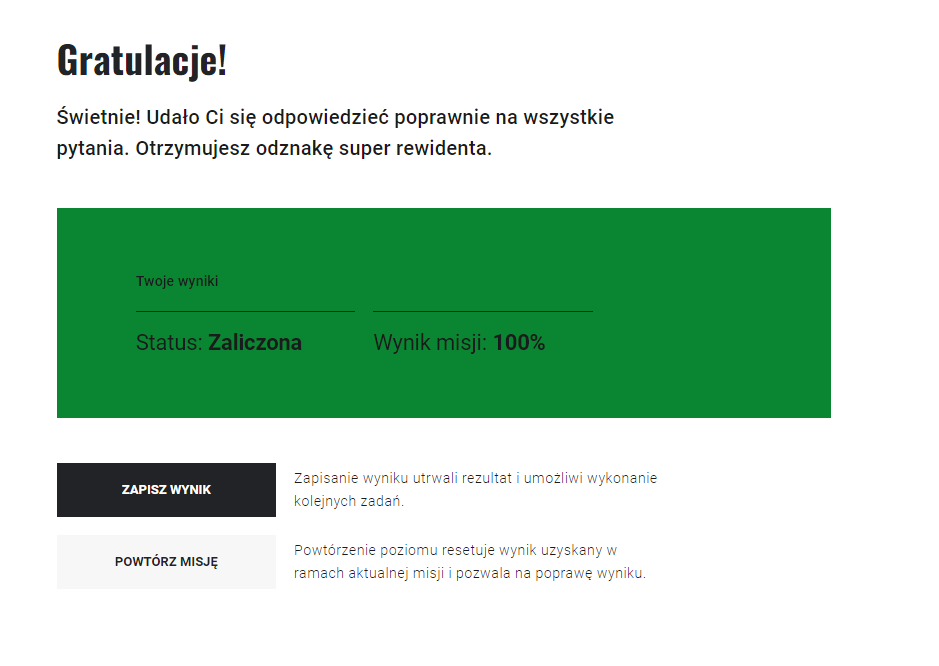 Ekran ukończenia misji