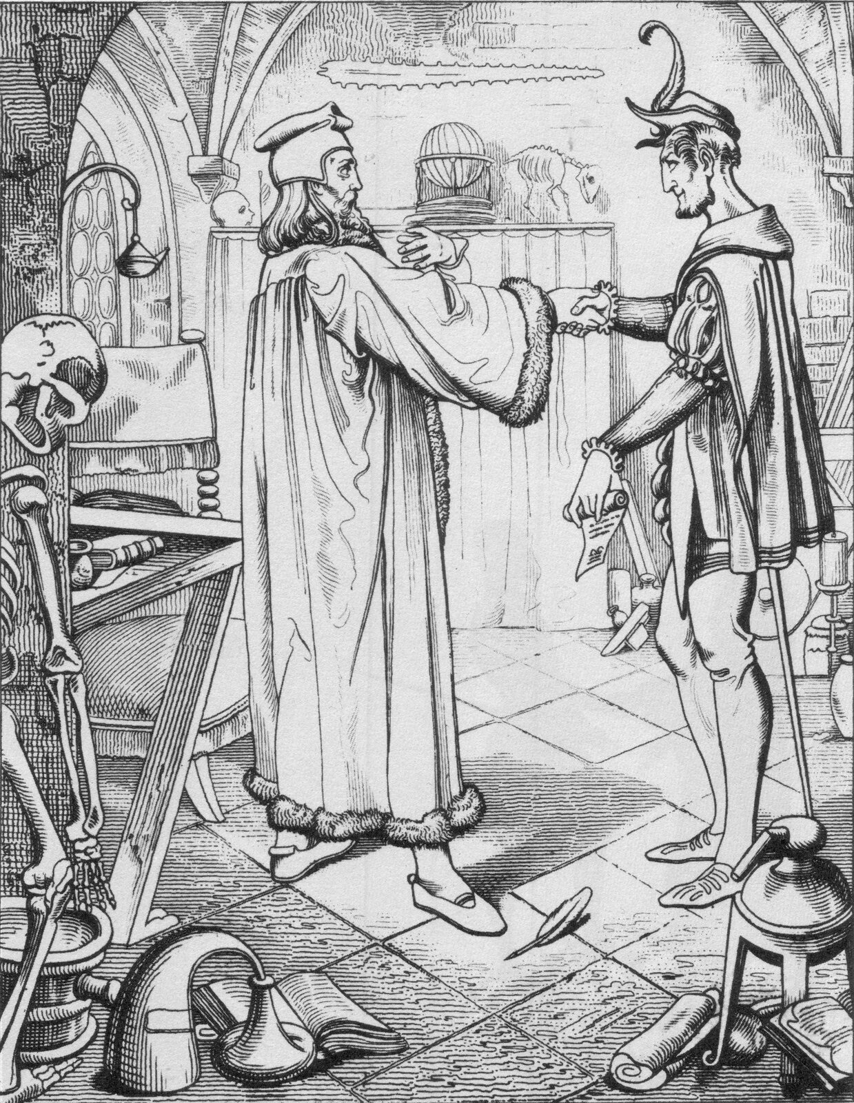 Pakt Fausta z Mefistem Źródło: Julius Nisle, Pakt Fausta z Mefistem, ok. 1840, domena publiczna.