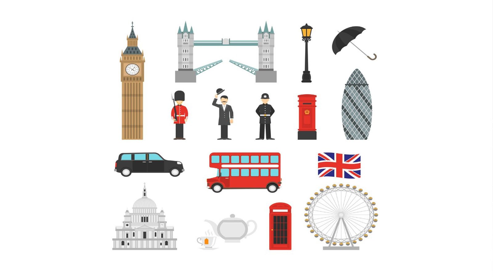 Grafika składa się z wielu ikon przedstawiających symbole Londynu. Są tam między innymi: Big Ben, Tower Bridge, parasol, London Eye, czerwona budka telefoniczna, czerwony, dwupiętrowy autobus, the Gherkin, flaga Wielkiej Brytanii oraz przedstawiciel straży królewskiej. 