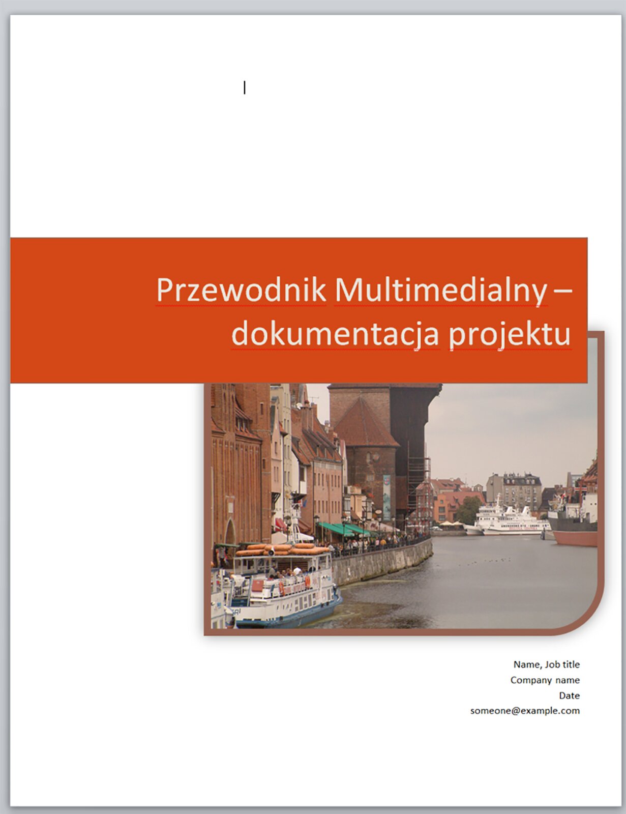 Widok strony tytułowej dokumentacji projektu