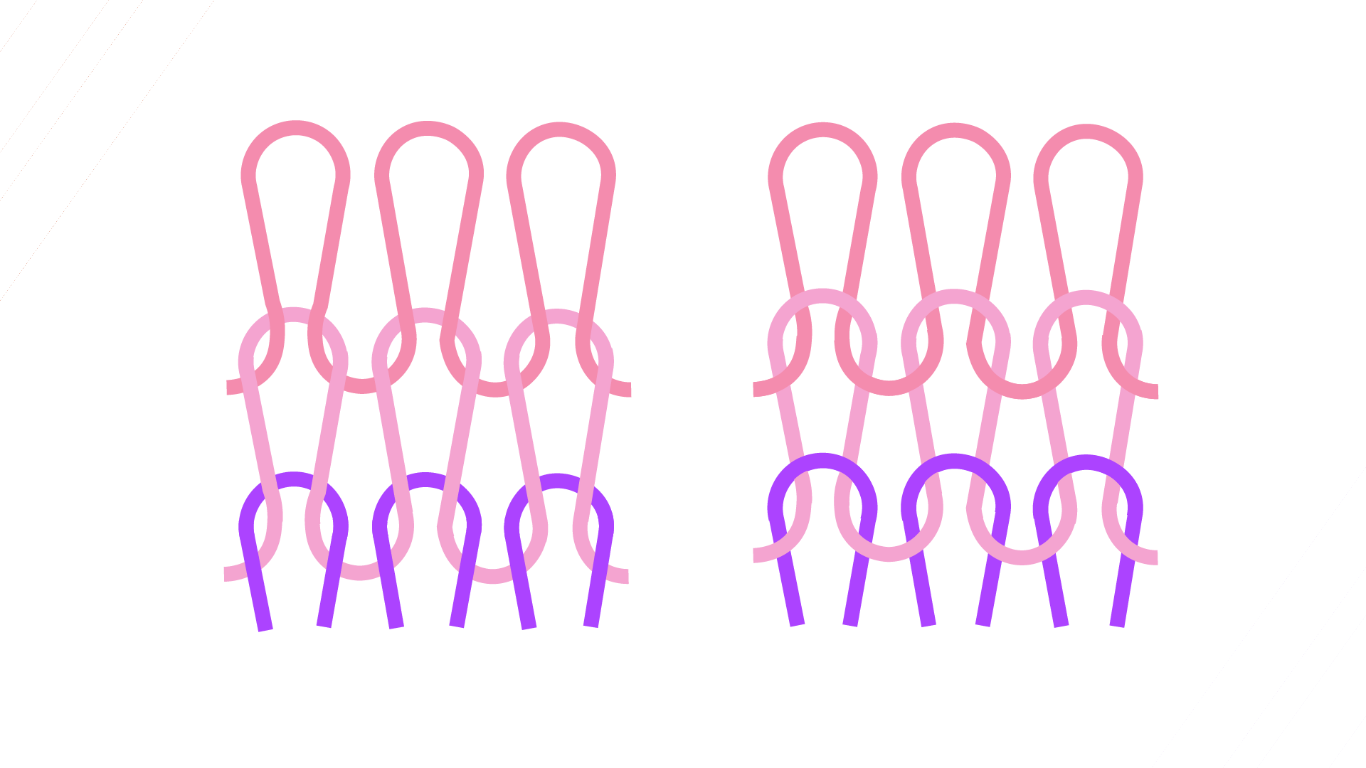 Grafika przedstawia schemat dzianiny rządkowej o splocie lewoprawym. Nagranie tożsame z treścią.

