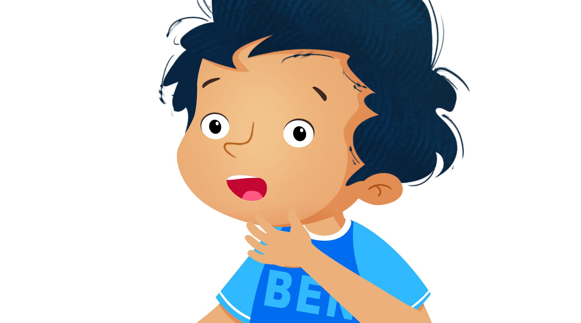 Na ilustracji znajduje się chłopiec, który się boi.