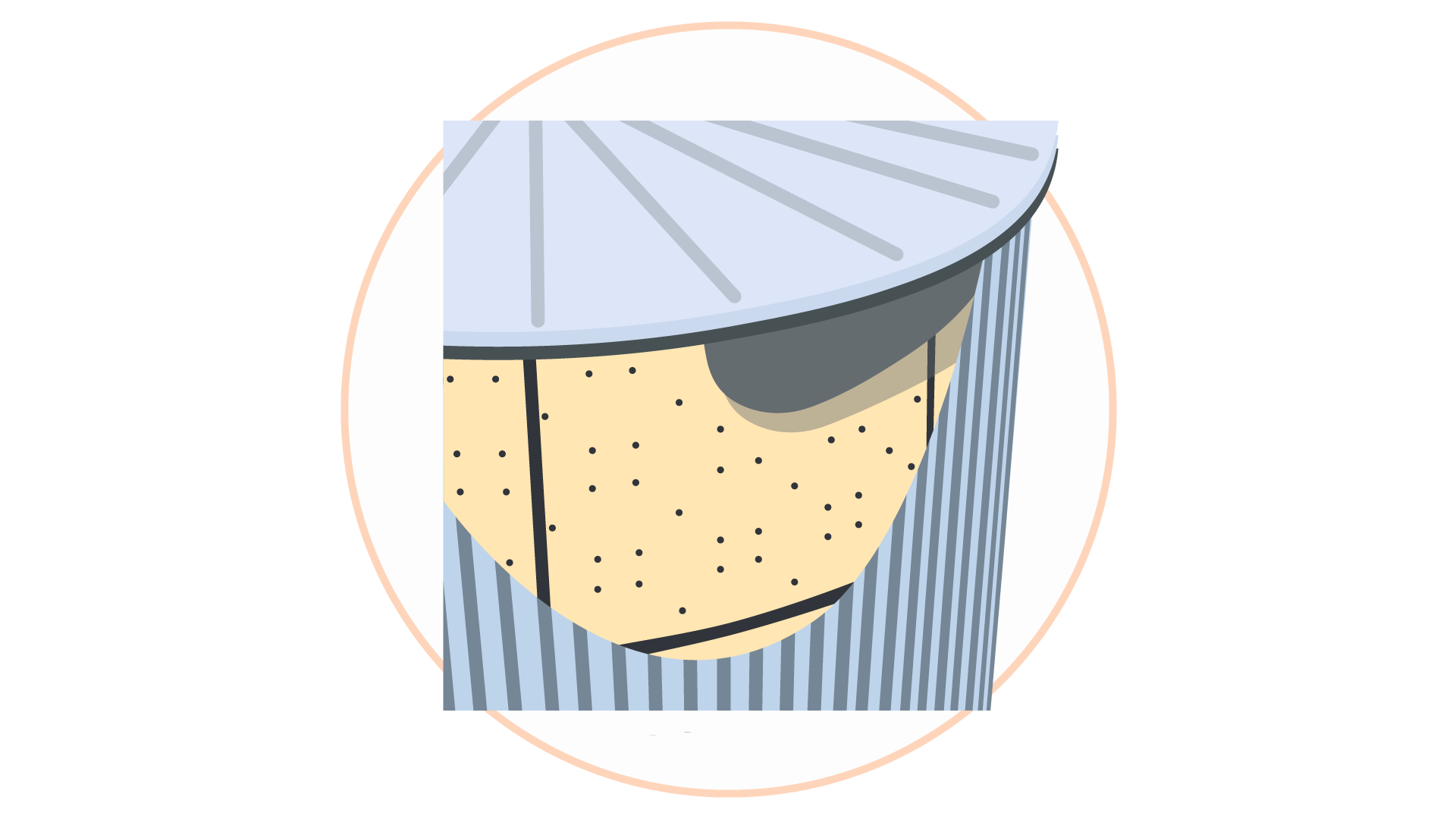 Grafika przedstawia poprawnie wykonaną izolację ciepłochronną urządzenia o ścianach zaokrąglonych. Grafika zawiera urządzenie o zaokrąglonych ścianach, które jest pokryte zwarto ułożonymi blokami wełny mineralnej i folią aluminiową.