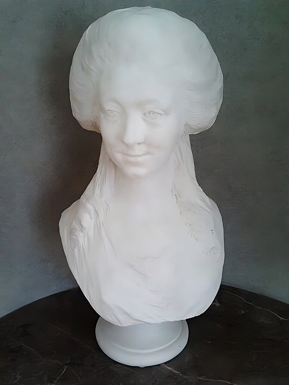 Zdjęcie przedstawia popiersie Konstancji Tyszkiewicz jest naturalizowane, upiększane z racji starszego wieku modela w idealny wizerunek oświeceniowej damy w ufryzowanej peruce i muślinowej sukni. Cechuje go pewna frywolność i kokieteria, lekkość w odbiorze