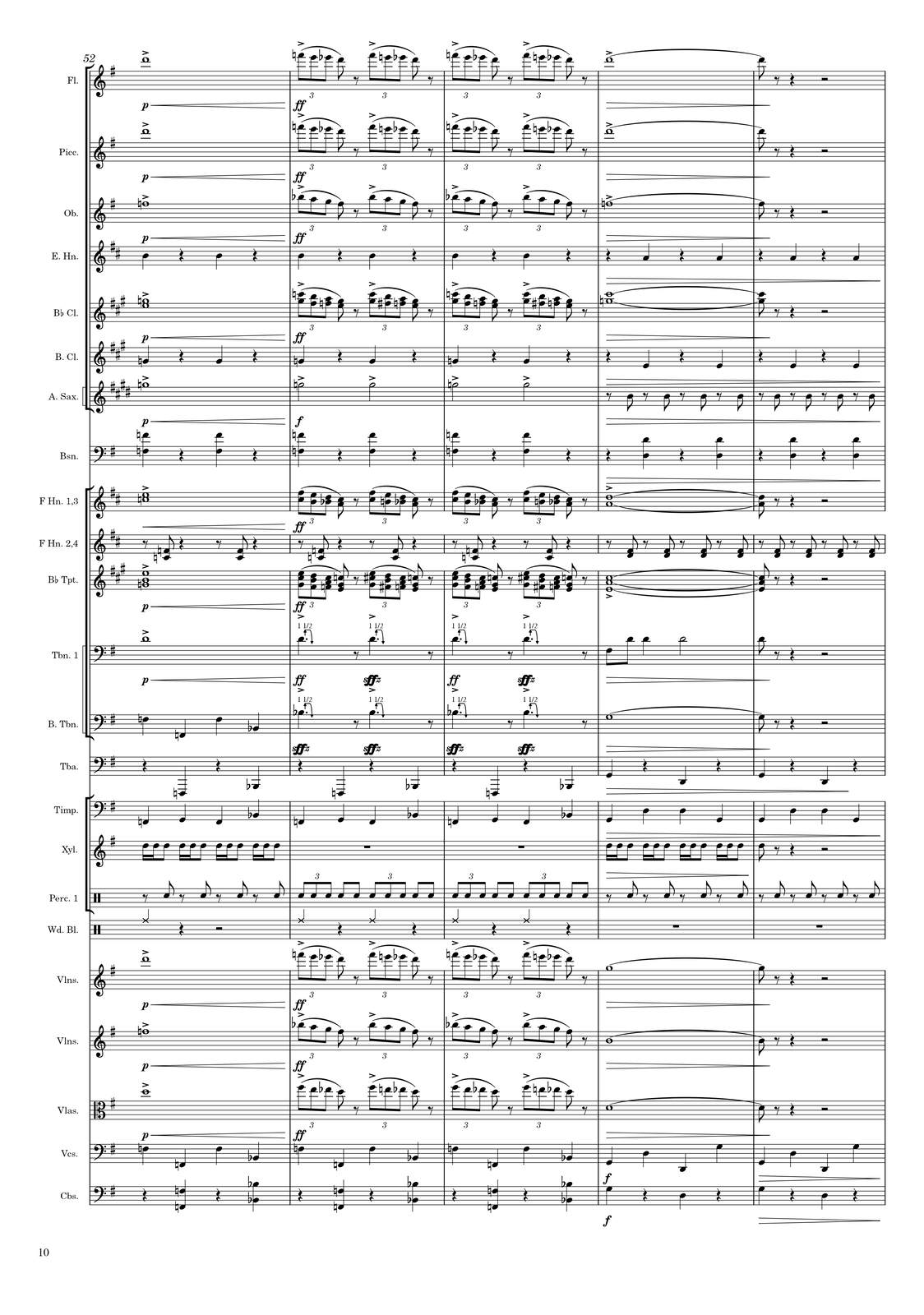 Ilustracja przedstawia stronę numer 10 z partytury „Taniec z szablami” Arama Chaczaturiana.