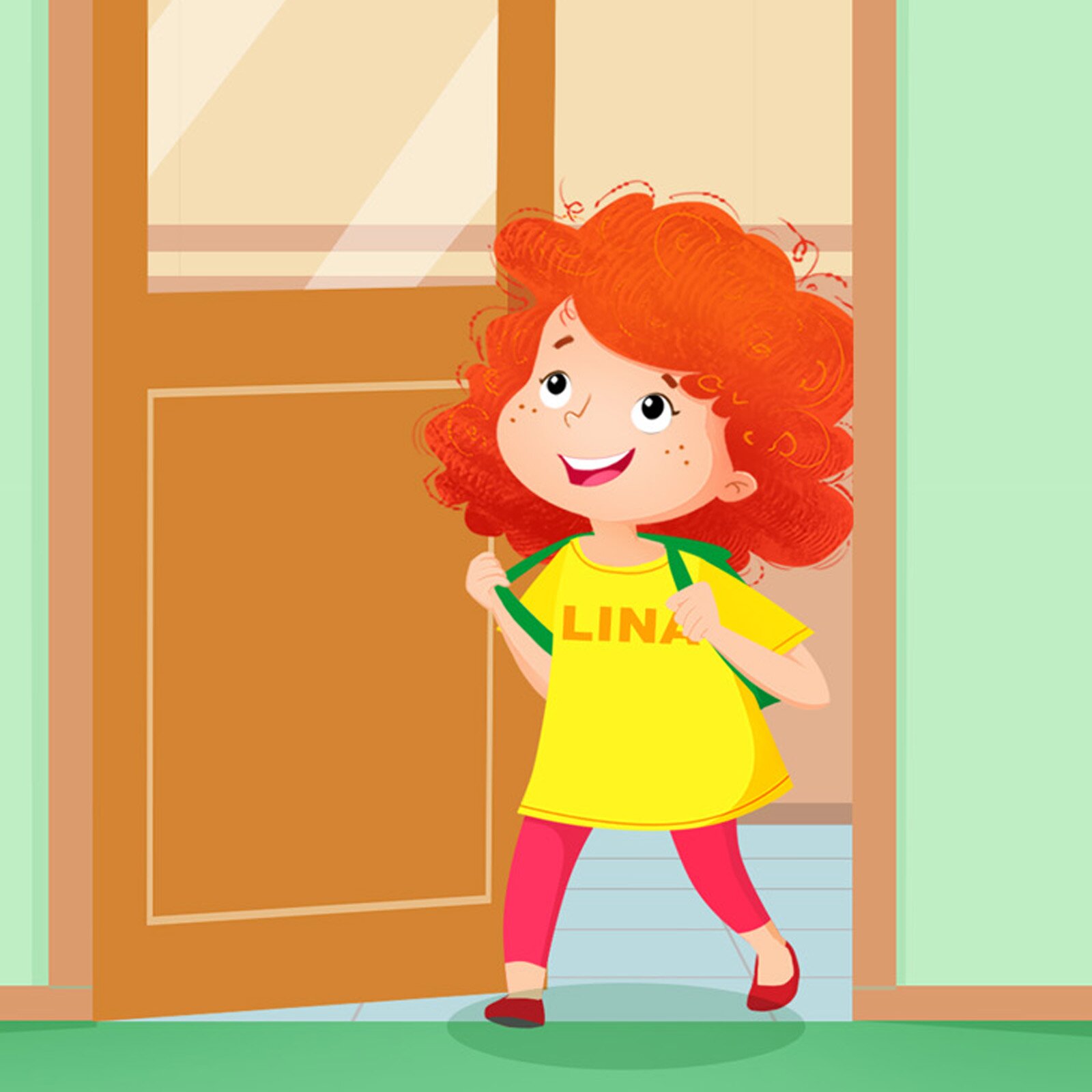 Ilustracja przedstawia dziewczynkę, która wchodzi spóźniona do klasy.