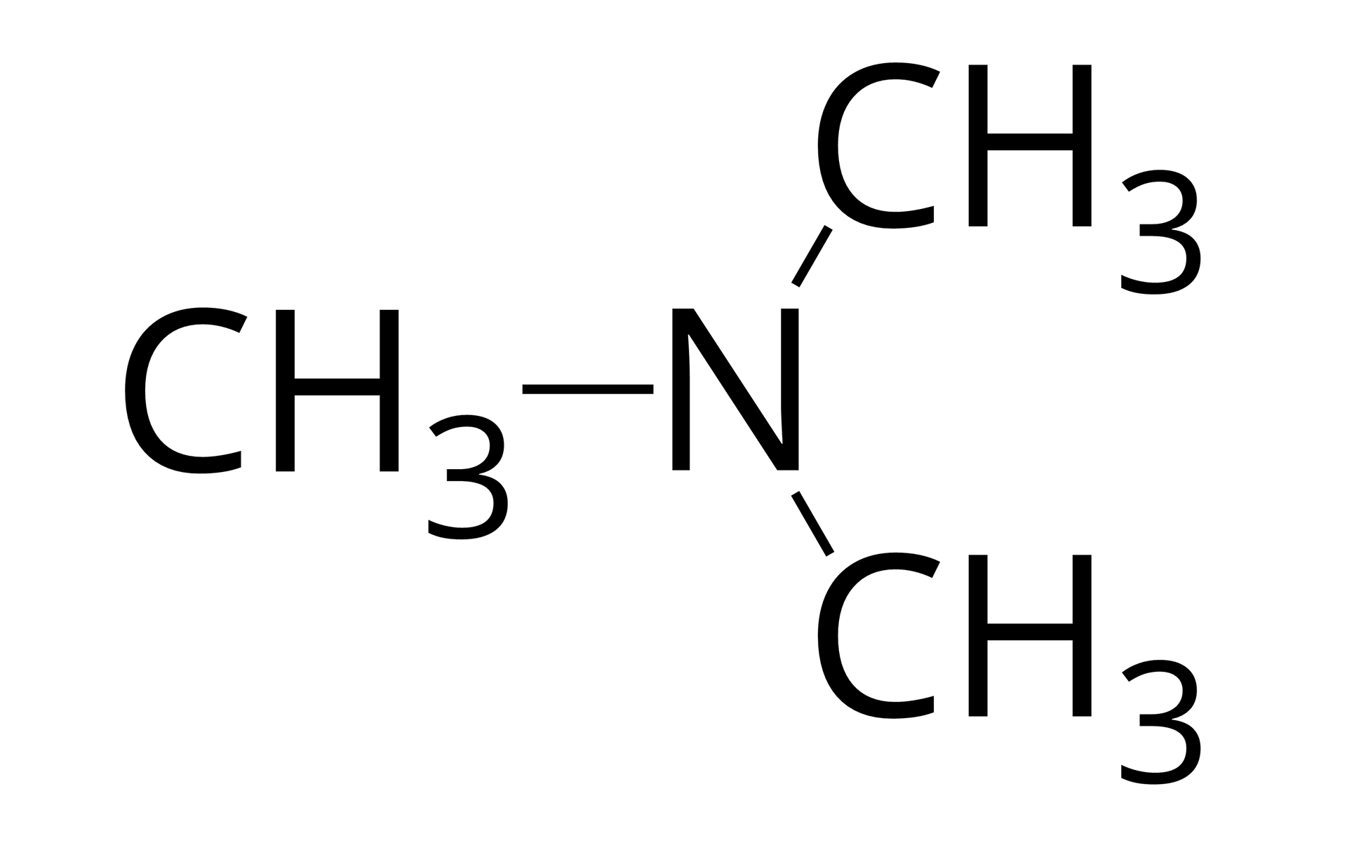 Ilustracja przedstawia wzór półstrukturalny: do atomu azotu przyłączone są trzy grupy CH3.