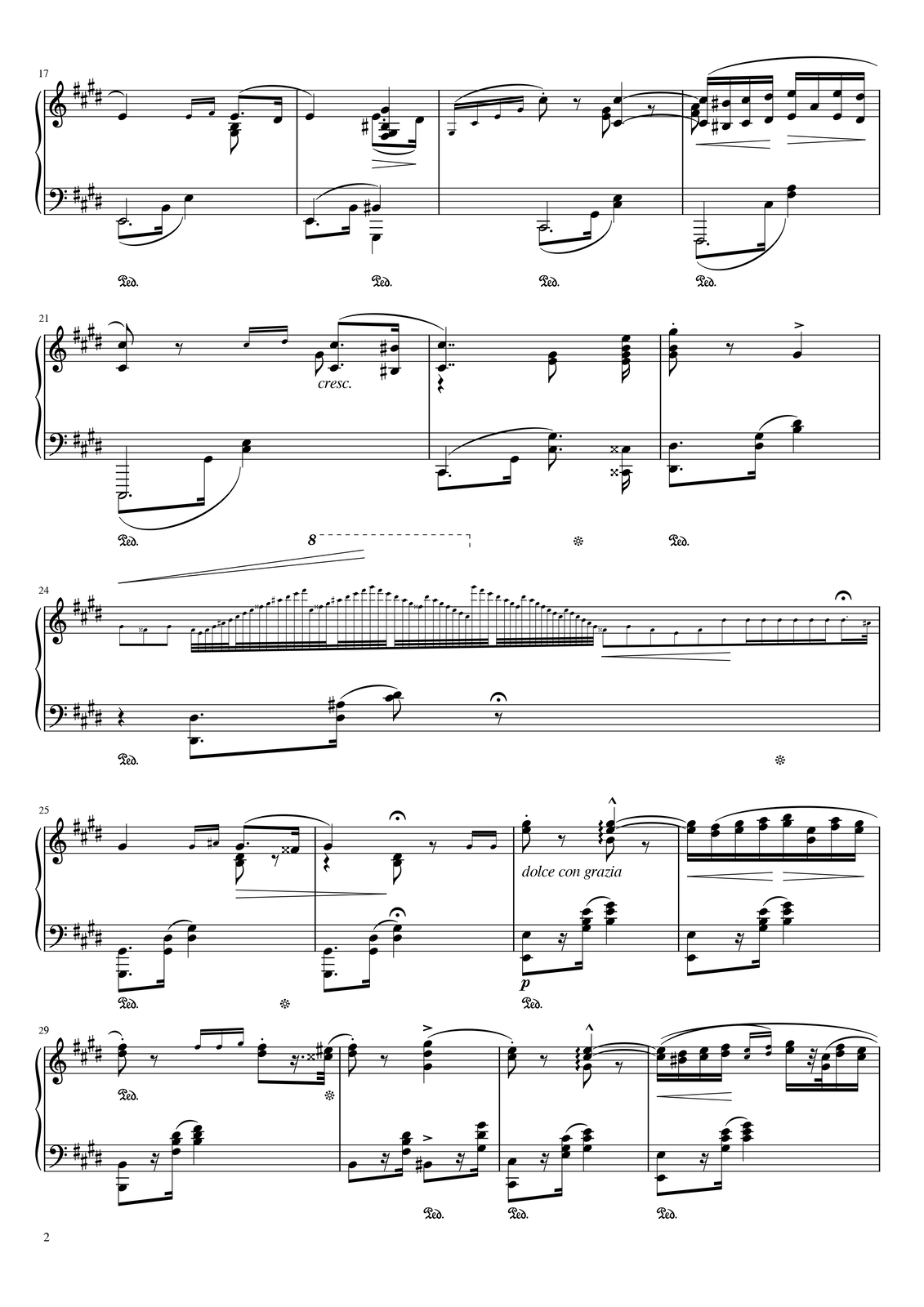 Ferenc Liszt, Partytura do utworu „Rapsodia węgierska nr 2” cis‑moll, takty 17 - 32