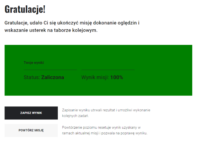 Widok podsumowania misji