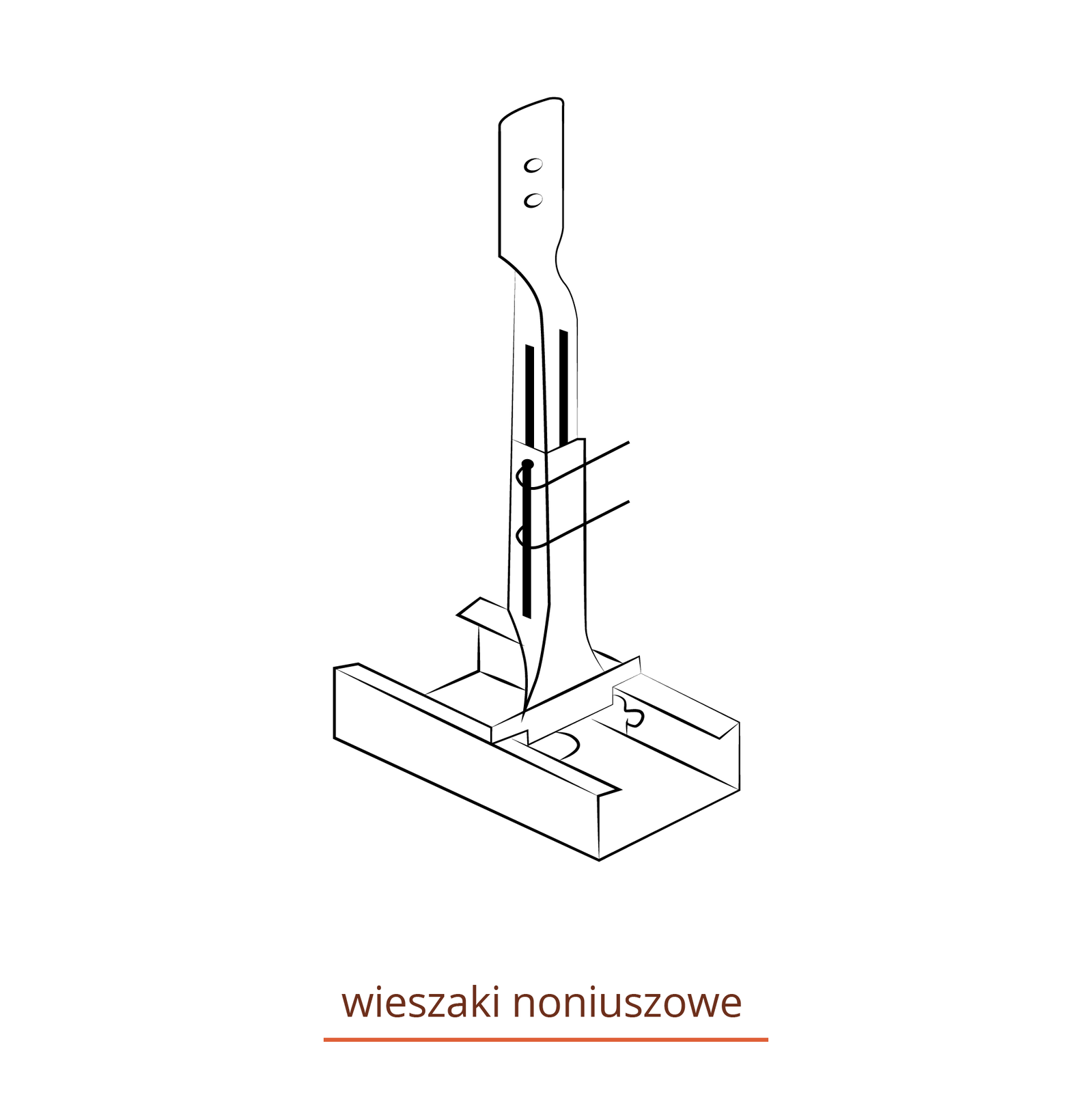 Rysunek przedstawia wieszak noniuszowy zamontowany do profilu.

Opisy prezentowanych na grafikach obiektów są załączone w treści.