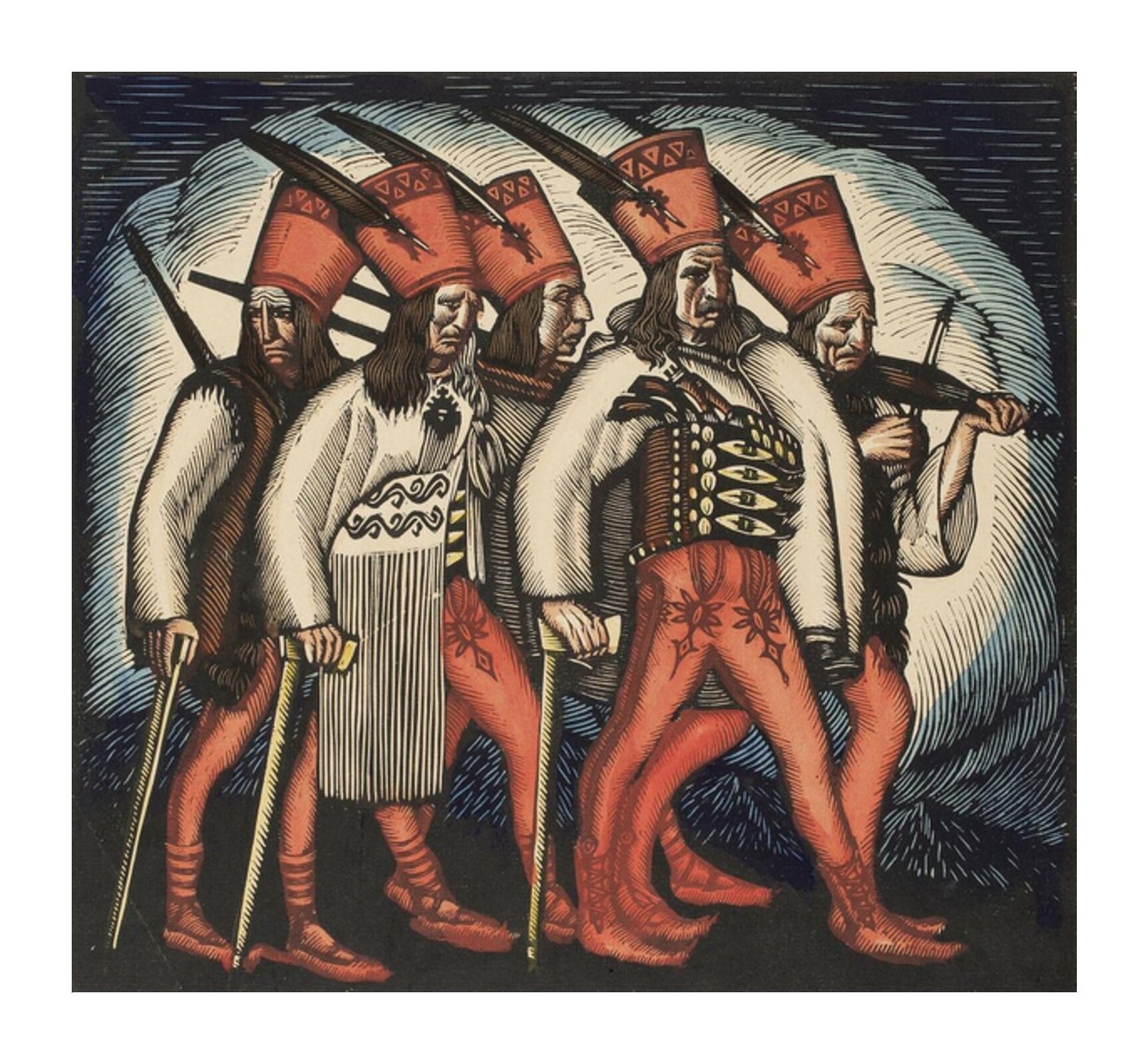 W zadaniu zostało wykorzystane dzieło pt. Pochód zbójników. Na obrazie przedstawionych jest pięciu zbójników w strojach folklorowych, z ciupagami. Jeden z mężczyzn gra na skrzypcach.