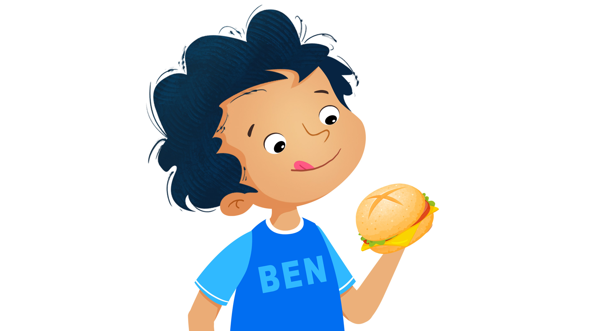 Na ilustracji znajduje się chłopiec z kanapką.