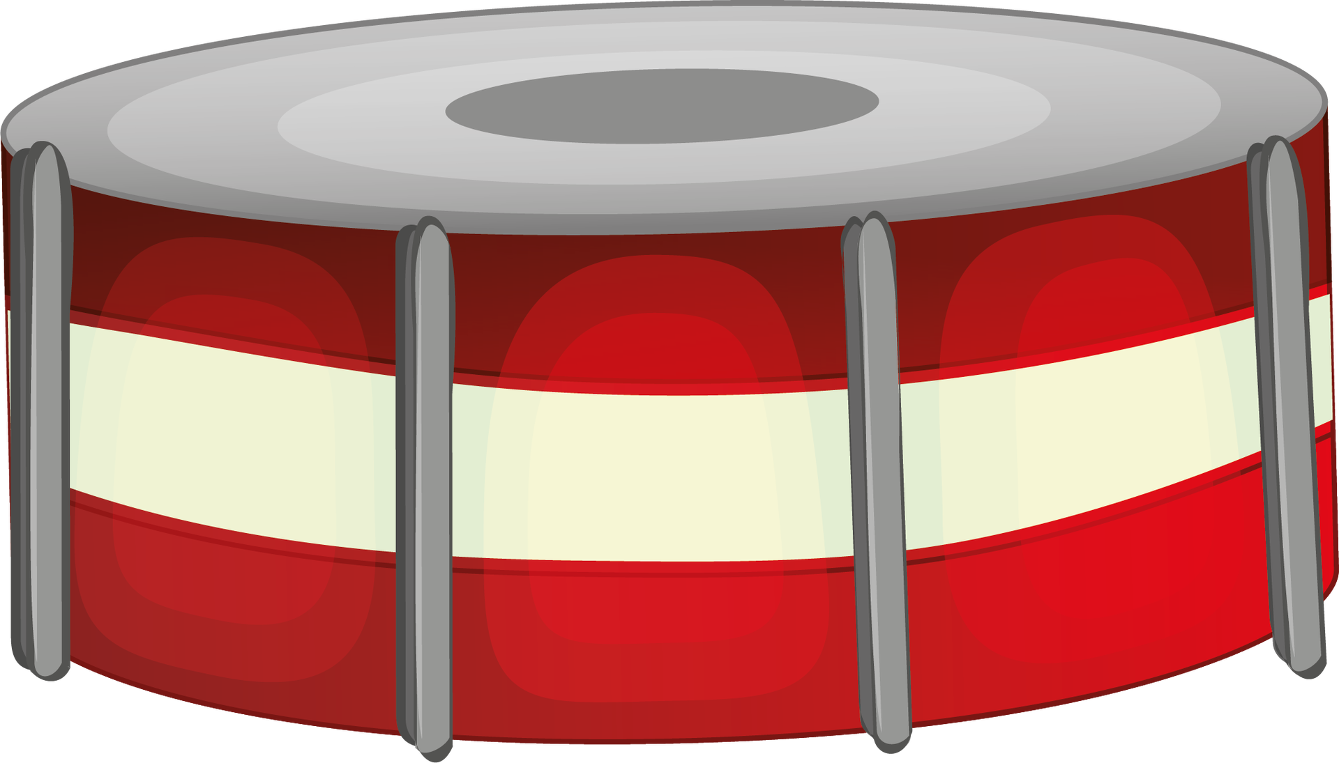 Grafika przedstawia tomy. Widoczny jest przedmiot w kształcie walca w ujęciu z boku. Pośrodku walec ma kolor jasnożółty, zaś u góry i dołu kolor czerwony. W górnej części widoczna jest srebrna okrągłe obręcz, ze srebrnymi, pionowo ustawionymi zaczepami.