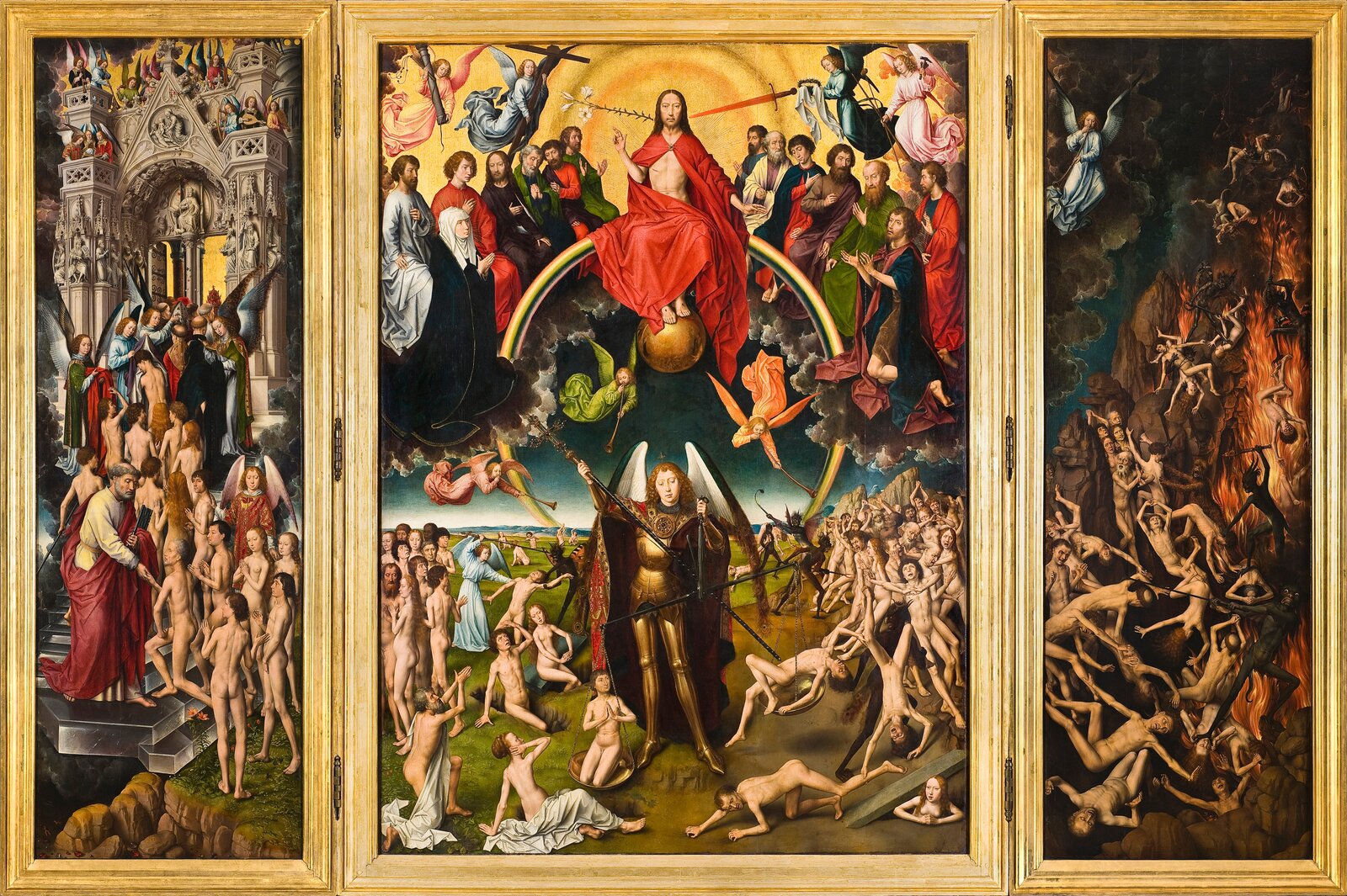 Sąd Ostateczny Część centralna tryptyku przedstawia moment powstania ciał z martwych. Źródło: Hans Memling, Sąd Ostateczny, ok. 1467-1471, olej na desce, Muzeum Narodowe w Gdańsku, domena publiczna.