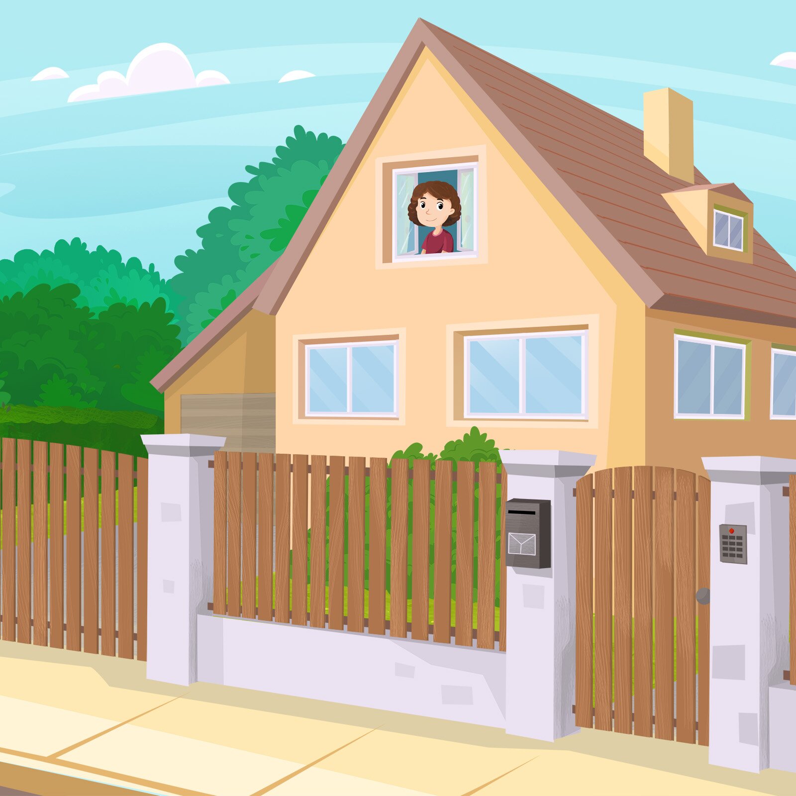 Na ilustracji znajduje się dziewczynka wyglądająca przez okno.