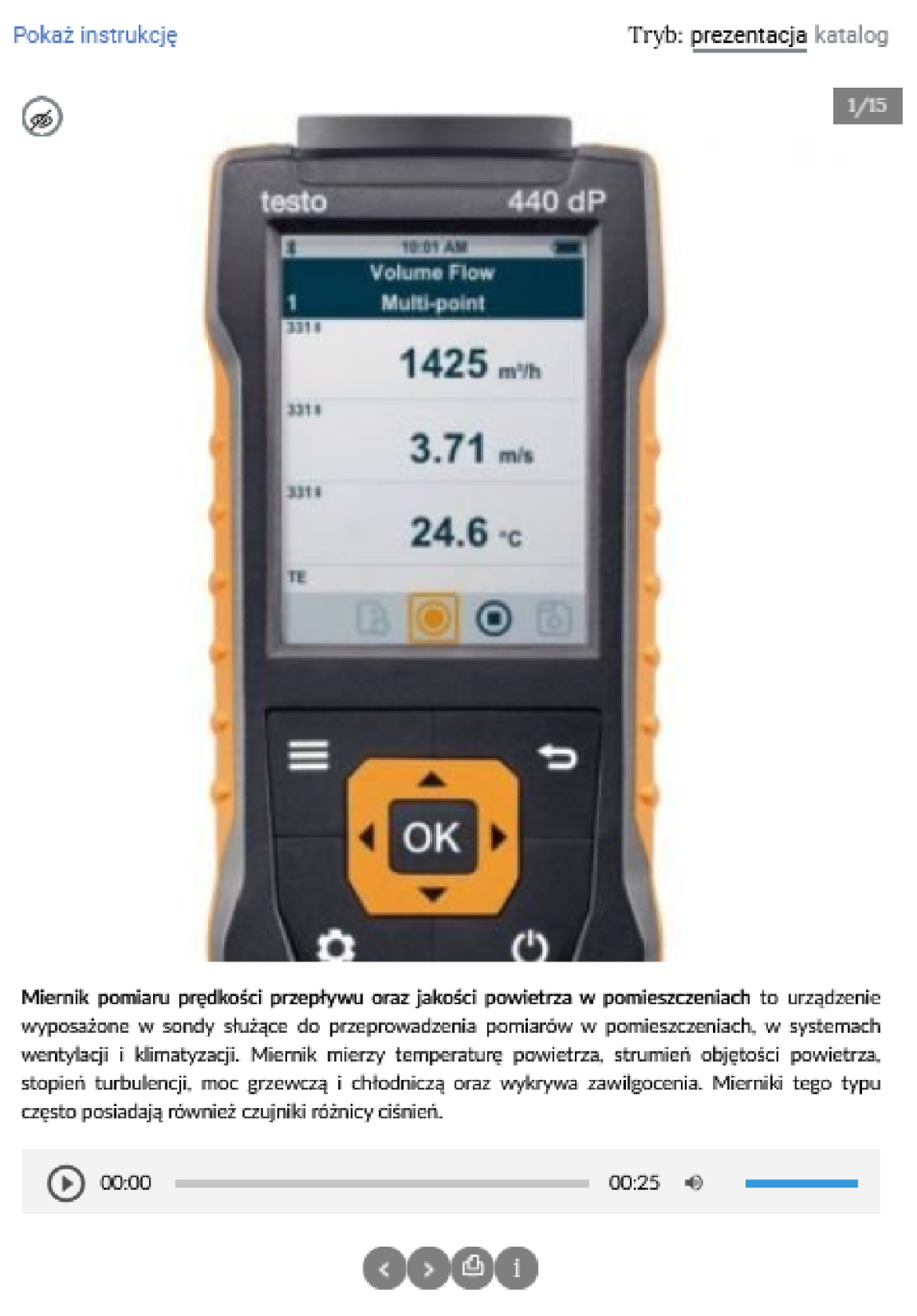 Ilustracja przedstawia jego ze zdjęć w galerii, poniżej znajduje się panel z informacjami na temat przyrządu.
