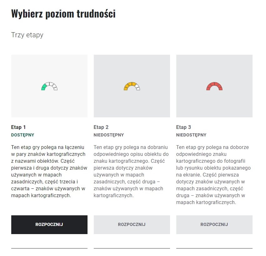 Przykładowy widok ekranu wyboru poziomu trudności