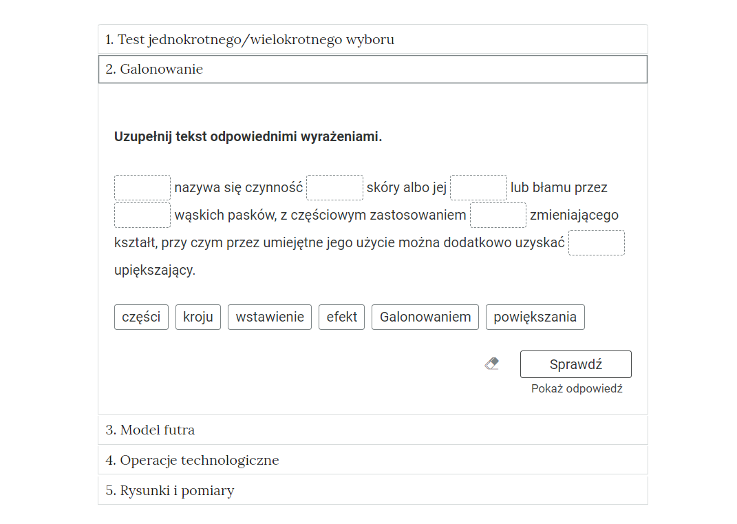 Widok na przykładowe ćwiczenie w otwartej zakładce.