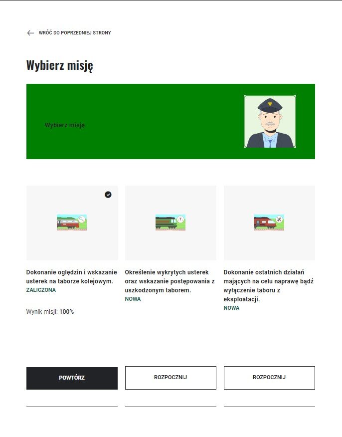 Ekran wyboru misji z ukończoną pierwszą misją