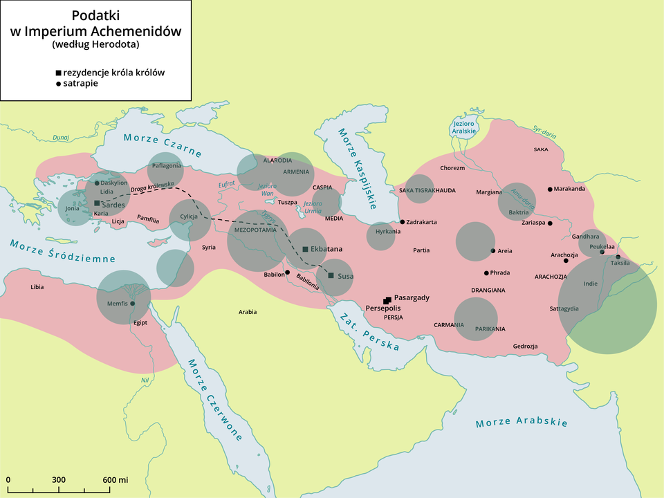 Mapa przedstawia Bliski Wschód i obszar starożytnej Persji obejmującej współcześnie tereny Syrii, Iraku i Iranu oraz Jordanii, Izraela i północnego Egiptu. 