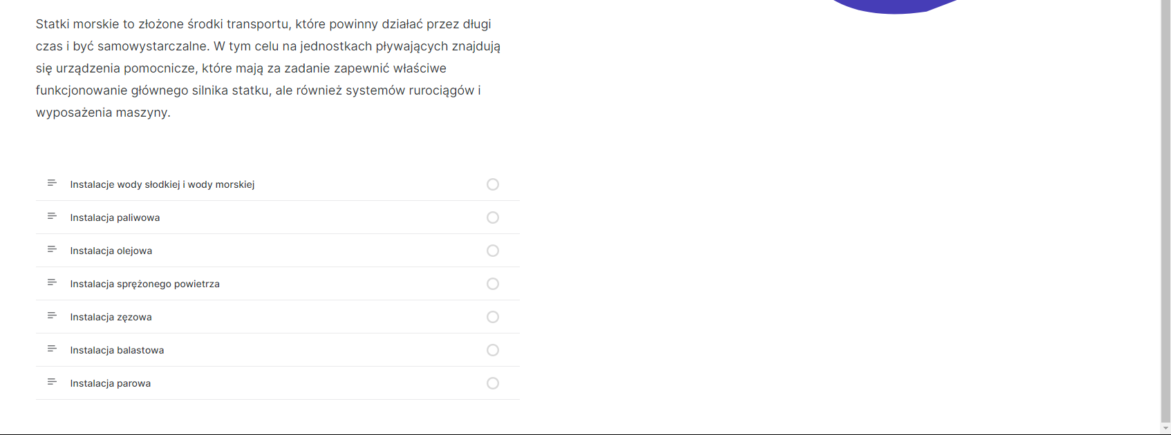 Grafika przedstawia przykładowy opis oraz spis treści atlasu interaktywnego. Spis treści składa się z zamieszczonych jeden pod drugim tematów rozdziałów atlasu. Z prawej strony każdego tematu znajduje się puste kółko. Ponad spisem treści znajduje się pole z opisem.