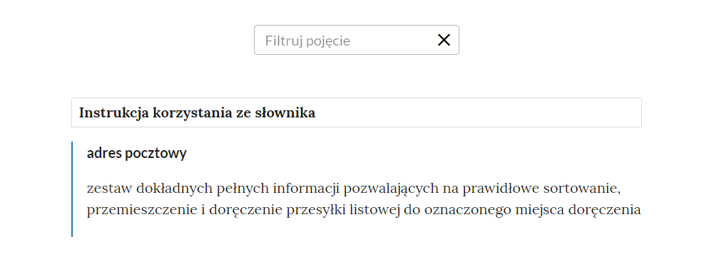 Widok na górną część słownika