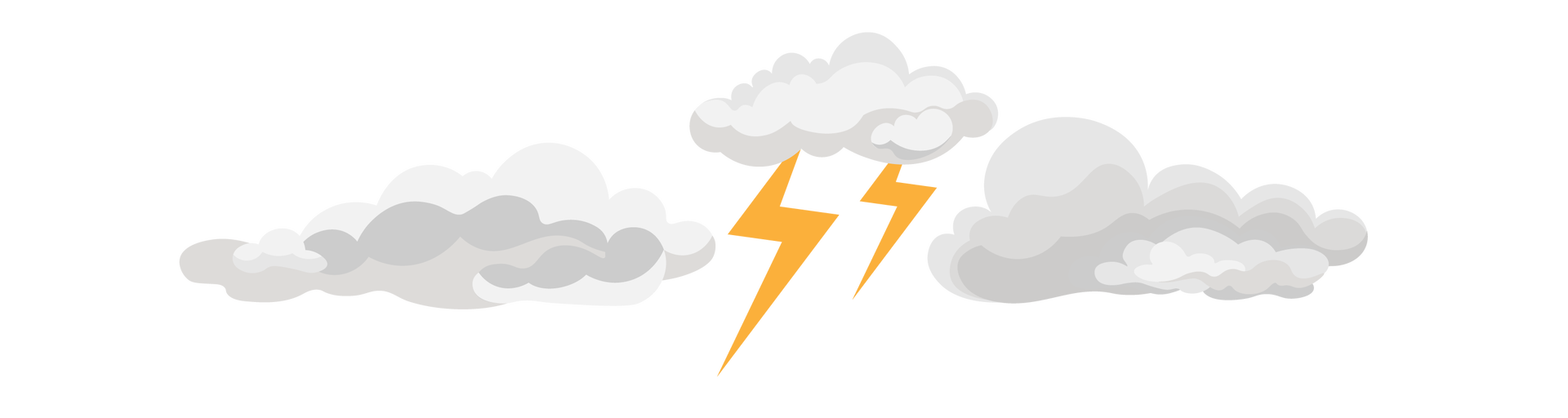 Ilustracja przedstawia szare chmury. Na środku widać dwa żółte pioruny w kształcie zygzaków.