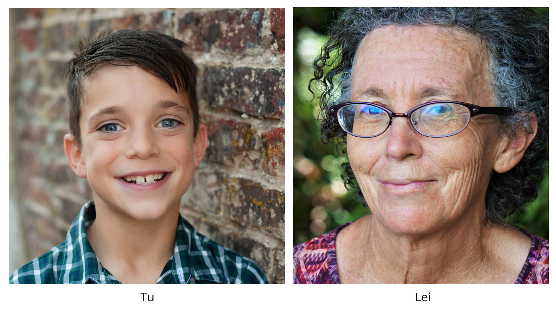 Ilustracja składa się z dwóch zdjęć. Na zdjęciu po lewej znajduje się nastoletni, uśmiechnięty chłopak. Po prawej na zdjęciu znajduje się starsza kobieta w okularach.