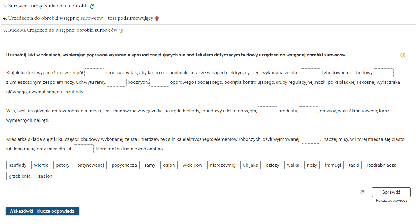 Grafika przedstawia widok pojedynczego zadania z interaktywnego materiału sprawdzającego, na prawo od nazwy zadania widnieje ikonka informująca o poziomie trudności zadania.