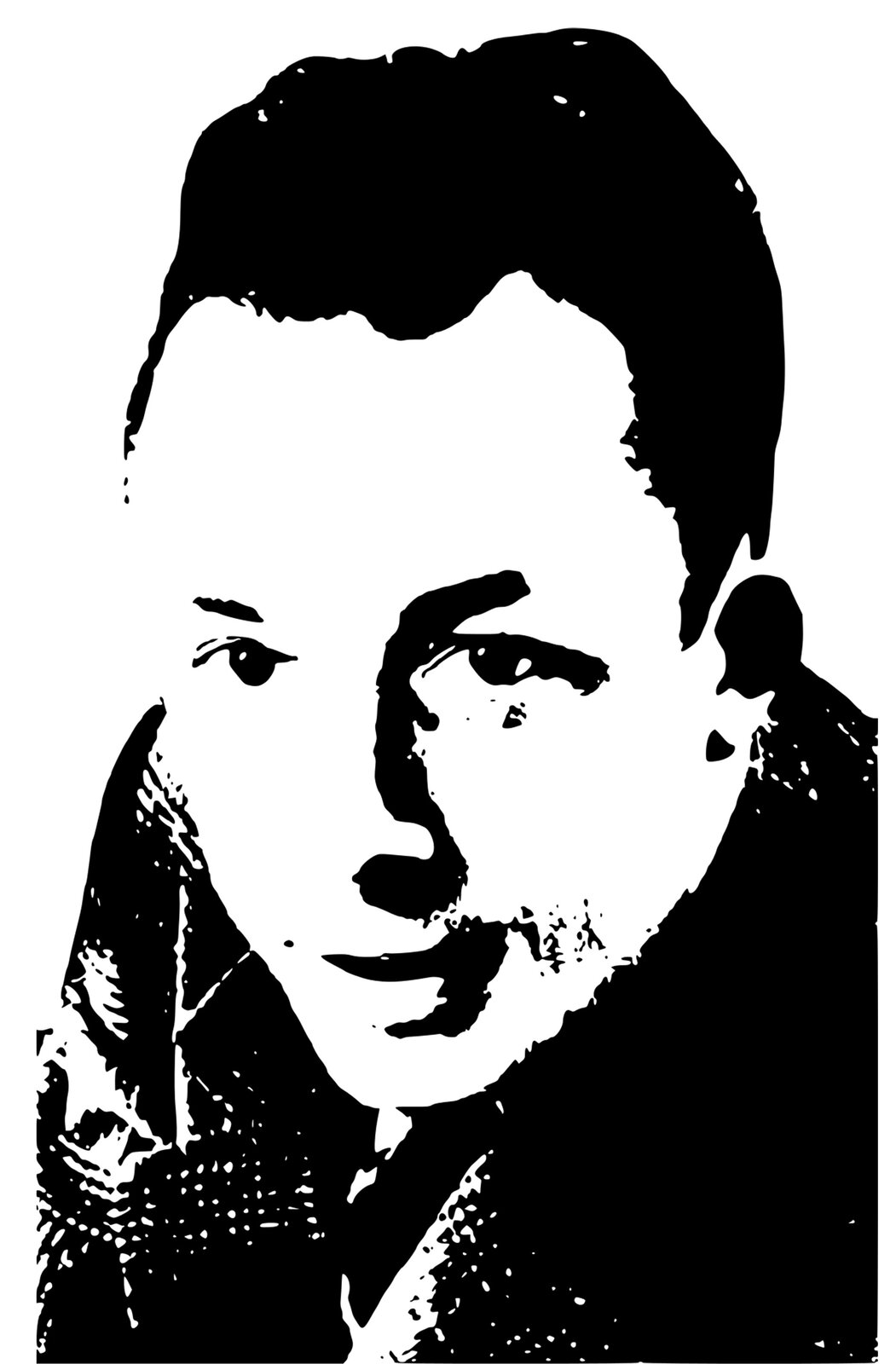 Rysunek przedstawia twarz młodego, szczupłego mężczyzny z krótkimi włosami.