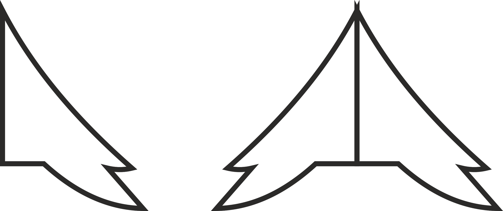 Ilustracja grafiki wektorowej przedstawia 2 obrazki utworzone z czarnych linii, pierwszy po lewo, drugi po prawo. Drugi obraz stworzono z pierwszego poprzez lustrzane odbicie go względem pionowej linii. Obraz po lewej stronie to: linia od lewego górnego rogu po ukośnej prostokątnego obrazu, zatrzymuje się niemalże u samego dołu by następnie skierować się, równolegle do dolnej krawędzi obrazu, w lewo. Po przejściu zaledwie kilkunastu pikseli po delikatnym łuku skierowanym ku górze, zawraca w dół po ukośnej skierowanej pod kątem 45 stopni. Po niedługiej linii zawraca po delikatnym łuku do górnego lewego boku, idąc po lewej stronie ścieżki, którą uprzednio szła, po przejściu na poziom pierwszego "zęba" zaczyna się kierować prostopadle w lewo. Po dojściu do lewego rogu obrazu, linia prostopadle odbija ku górze, gdzie łączy się ze swoim początkiem.