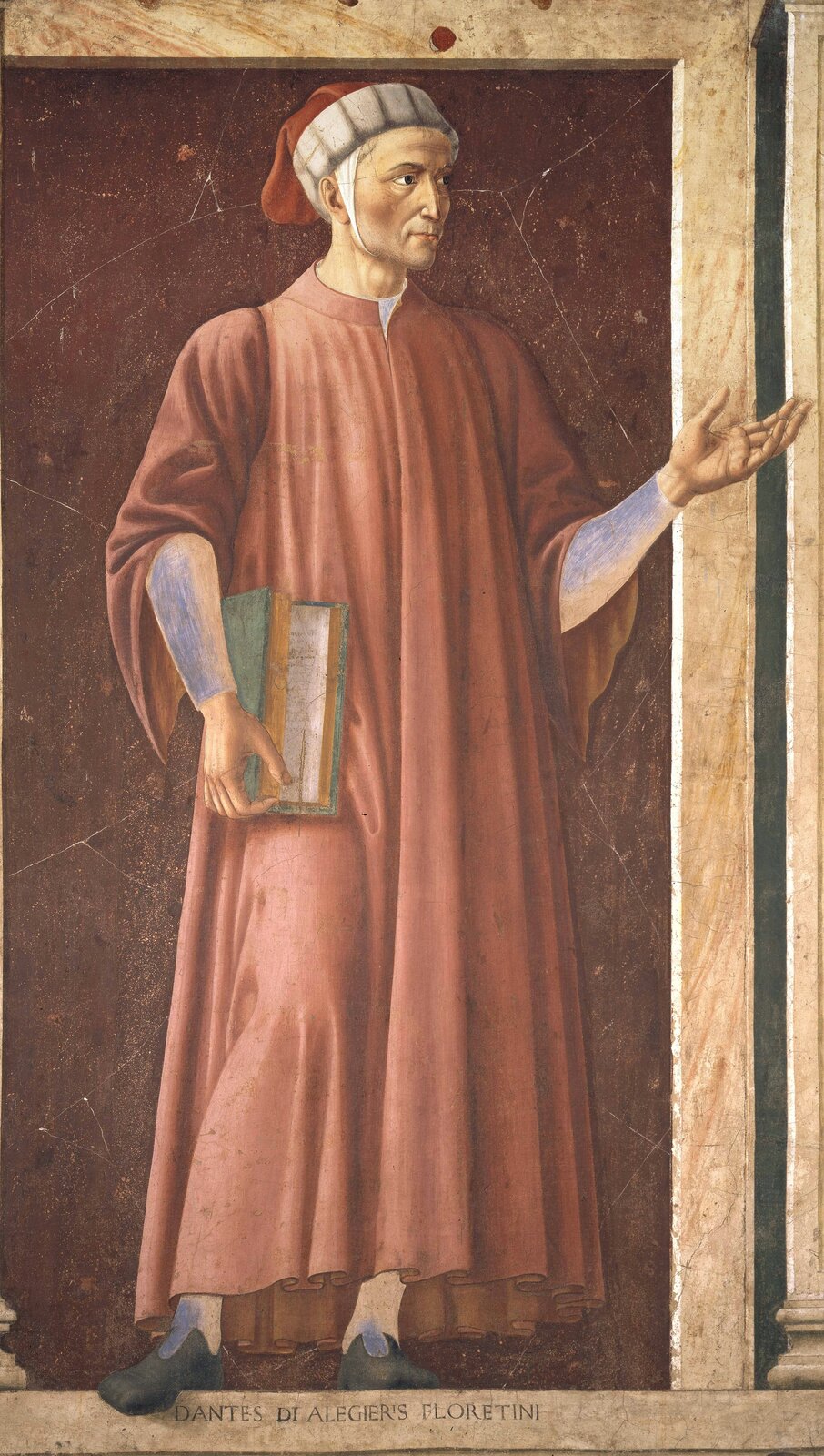 Dante Alighieri (czytaj: Aligieri) był znakomitym włoskim pisarzem Dante Alighieri (czytaj: Aligieri) był znakomitym włoskim pisarzem Źródło: Andrea del Castagno, ok. 1450, fresk na drewnie, domena publiczna.