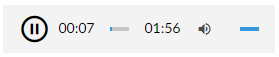 Grafika przedstawia pasek audio z przyciskiem pauzy. Po prawej stronie od niego znajdują się czasy odtwarzania i pasek postępu oraz głośności.