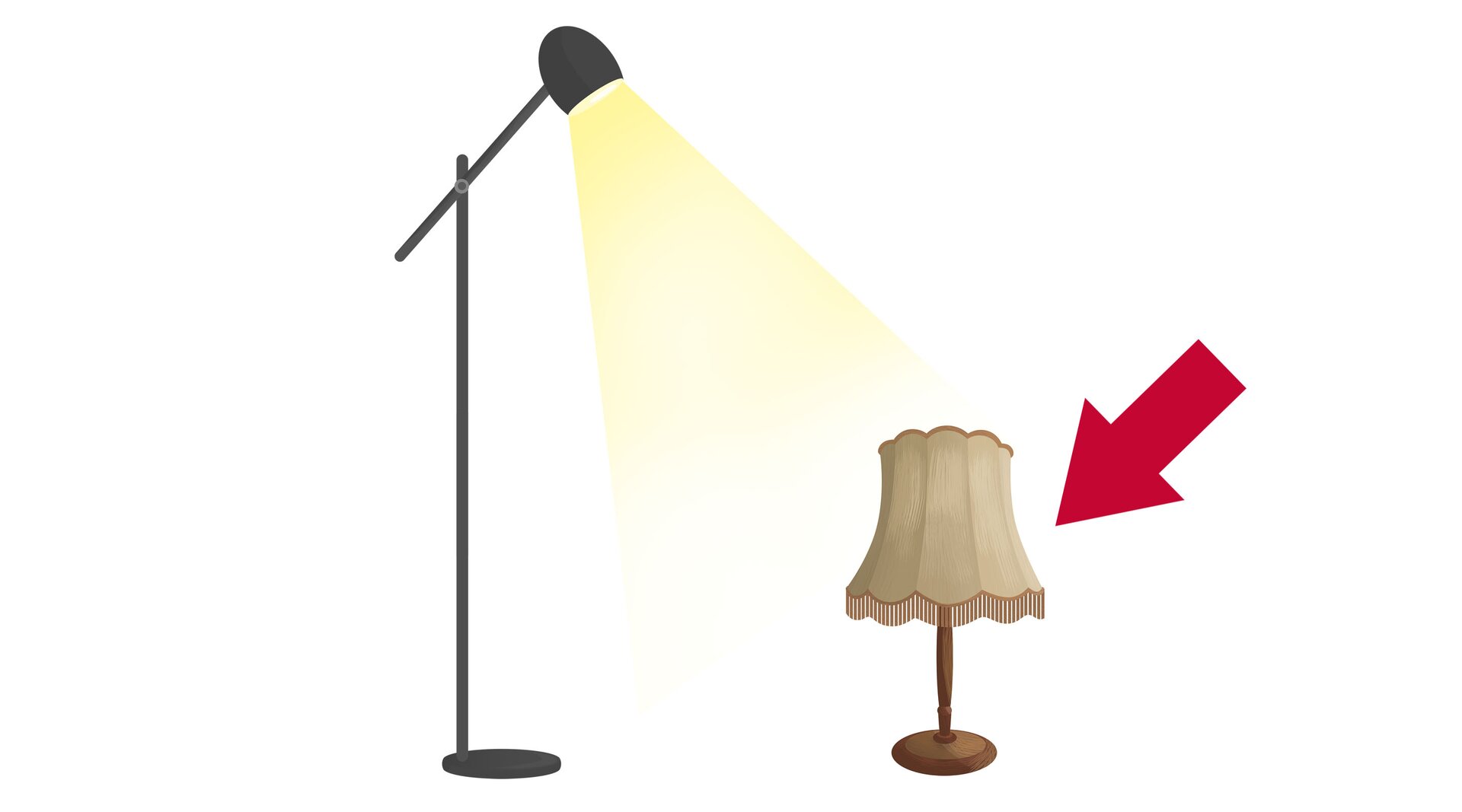 Na ilustracji znajdują się lampy, mała i duża. Strzałka wskazuje na małą lampkę.