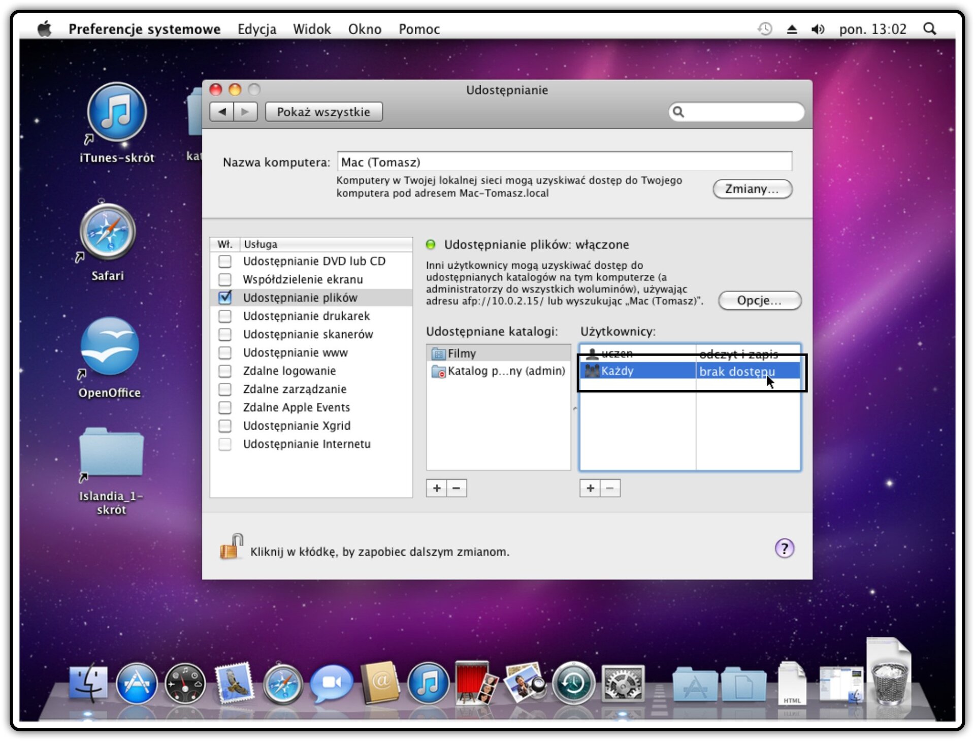 Ilustracja przedstawiająca: Krok 3 udostępniania innych katalogów w systemie Mac OS X