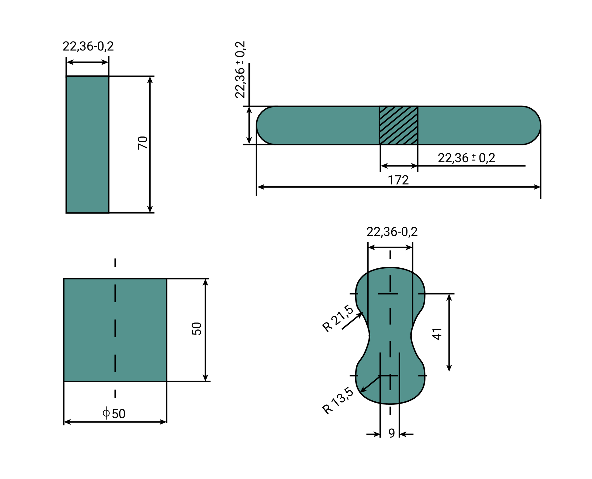 Postać geometryczna oraz wymiary kształtek laboratoryjnych stosowanych w badaniach materiałów formierskich